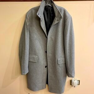 H&M men’s overcoat wool blend up collar snap button down / pockets NWOT gray 44R